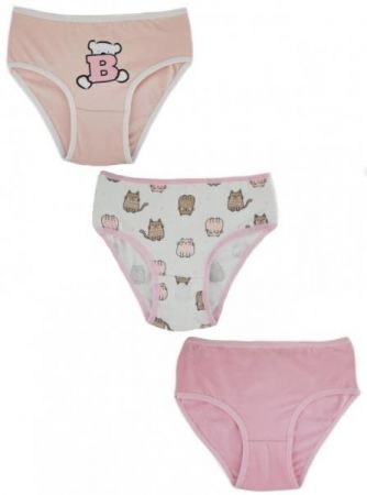 Baby Nellys Dívčí bavlněné kalhotky, Cat - 3ks v balení, růžovo/bílé, vel. 122/128 cm, 122-128 (6-8r)