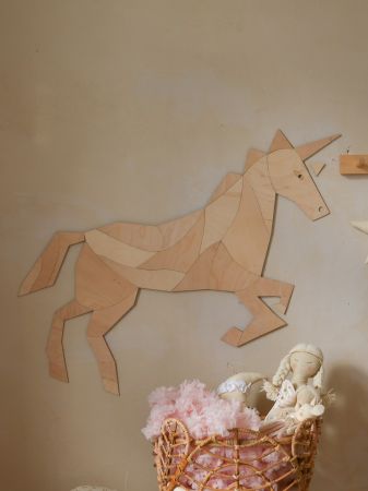 Cut It Now Kůň - Jednorožec dřevěná nástěnná dekorace origami Velikost: M