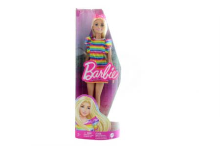 Barbie Modelka-proužkované šaty s volány HPF73 TV 1.9.-31.12. DS17787437