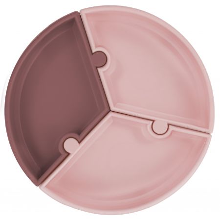 Minikoioi Puzzle silikonový talíř s přísavkou růžově bordový