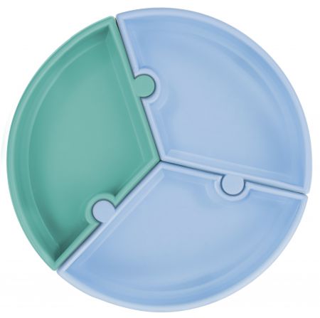 Minikoioi Puzzle silikonový talíř s přísavkou zeleno modrý