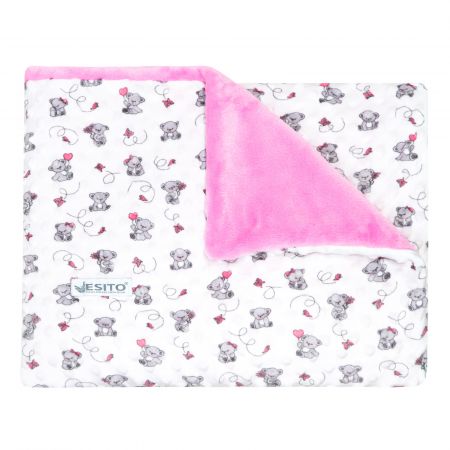 ESITO Dětská deka dvojitá Minky medvídek - 75 x 100 cm / růžová