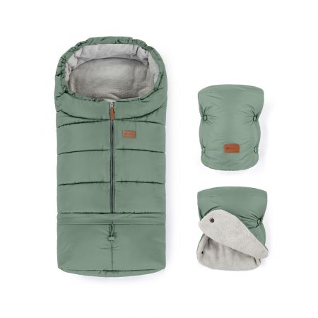 PETITEMARS PETITE&MARS Set zimní fusak Jibot 3v1 + rukavice na kočárek Jasie Pale Eucalypt