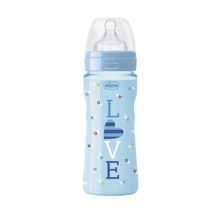 CHICCO Láhev kojenecká Well-Being LOVE silikon 330 ml chlapec 4m+