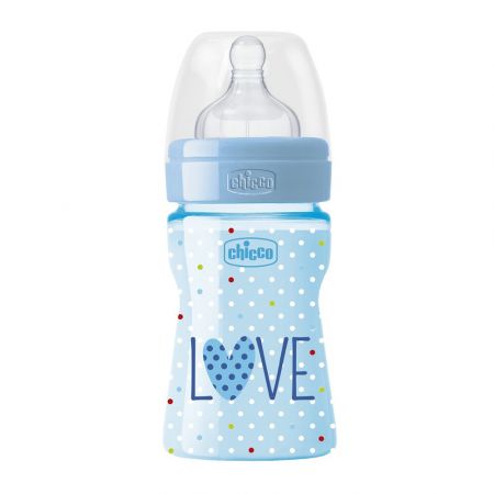 CHICCO Láhev kojenecká Well-Being LOVE silikon 150 ml chlapec 0m+