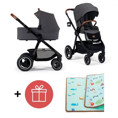 KINDERKRAFT Kočárek Everyday 2v1 Black Dark Grey + PETITE&MARS Podložka na hraní Joy Nature ZDARMA