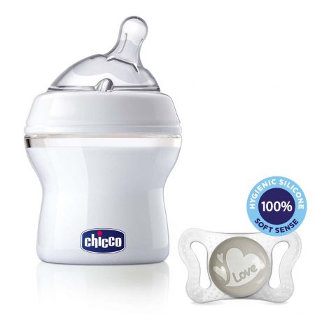 CHICCO Láhev kojenecká Natural Feeling 150 ml, neutral 0m + vzorek Šidítko Physio Micro 0-2m