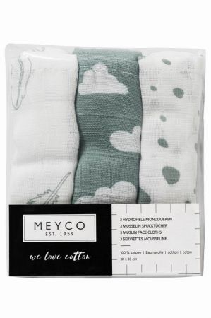 Meyco Plena-žínka Feathers-clouds-dots stone green/white