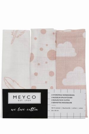 Meyco Plena-žínka Feathers-clouds-dots pink/white