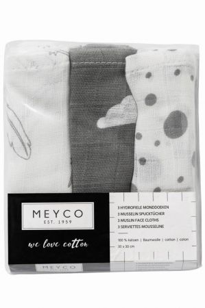Meyco Plena-žínka Feathers-clouds-dots grey/white