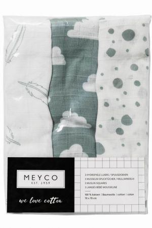 Meyco Plenky 3-balení Feathers-clouds-dots stone green/white
