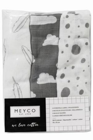 Meyco Plenky 3-balení Feathers-clouds-dots grey/white