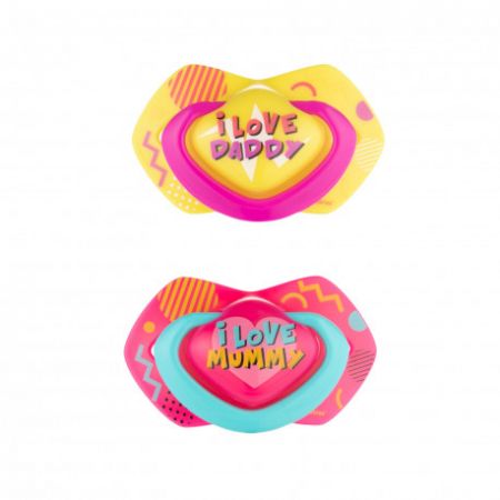 Canpol babies Set symetrických silikonových dudlíků Ligth touch 0-6m NEON LOVE růžový