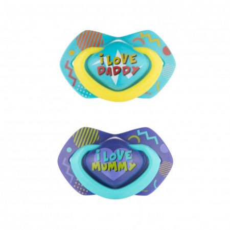 Canpol babies Set symetrických silikonových dudlíků Light touch 0-6m NEON LOVE modrý