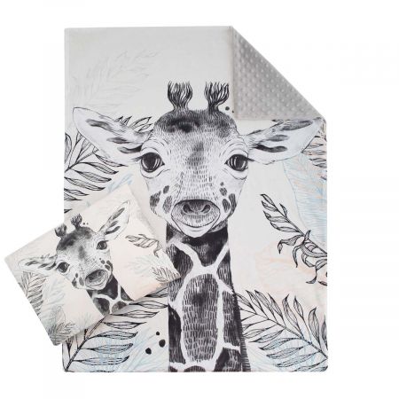 ESITO Luxusní sada do postýlky MINKY Žirafa - stříbrná / 77 x 100, 30 x 43 cm Barva: Stříbrná, Velikost: 77 x 100, 30 x 43 cm ESVPPOVMNKZIRSTR