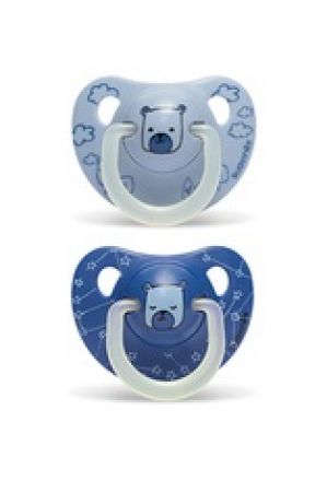 SUAVINEX | Šidítko DEN/NOC anatomické latex 6-18 m 2 ks - modrý medvěd