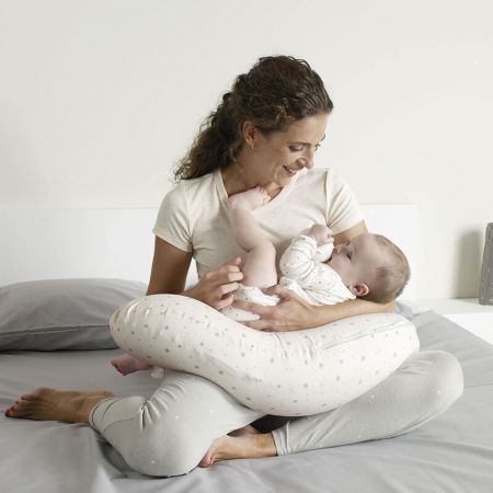 JANÉ - těhotenský polštář pro maminku a dítě DimGrey bílý s šedými hvězdičkami