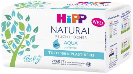 HIPP - Babysanft Čistící vlhčené ubrousky Aqua Natural 2x60 ks