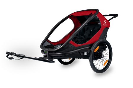 HAMAX - Outback 2v1 - dvoumístný vozík za kolo vč. ramena + kočárkový set - Red/Black, polohovací
