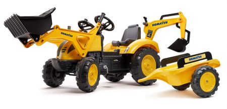 FALK - Šlapací traktor 2086 Komatsu s nakladačem, rypadlem a vlečkou