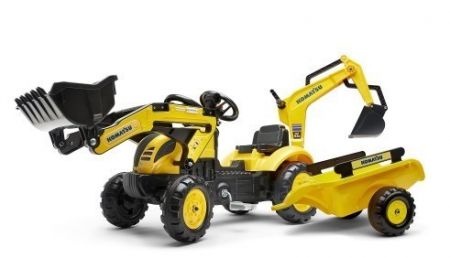 FALK - Šlapací traktor 2076N Komatsu s nakladačem, rypadlem a vlečkou