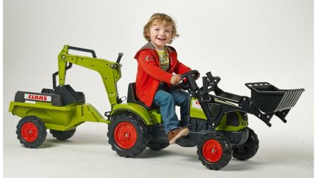 FALK - Šlapací traktor 2040N Claas Arion 410 s nakladačem, rypadlem a vlečkou