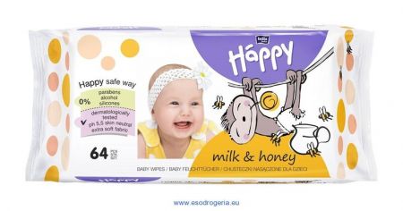 BELLAHAPPY - BABY Vlhčené ubrousky mléko a med 64 ks