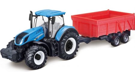 BBURAGO - 1:50 Farm Traktor New Holland s vlečkou