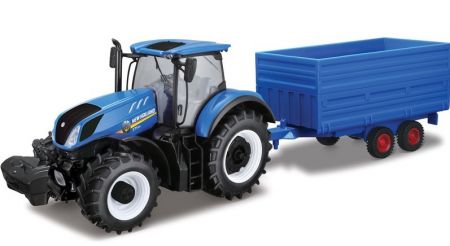 BBURAGO - 1:32 Farm Traktor New Holland s vlečkou na seno