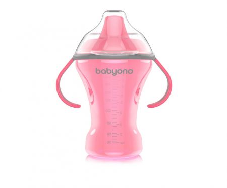 BABYONO - Hrnek netekoucí s tvrdým pítkem NATURAL Nursing 260ml růžová