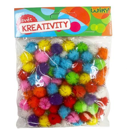 WIKY - Pom Pom kuličky s glitry 80ks / 1,5cm