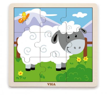 VIGA - Dřevěné puzzle ovečka 9ks