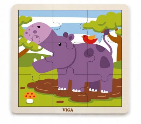 VIGA - Dřevěné puzzle hroch 9ks