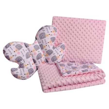 Set Medi přikrývka + 2x polštář růžová /šedí ježci
