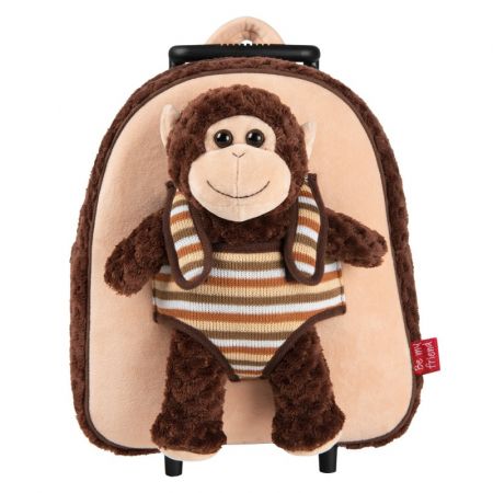 PERLETTI - BE MY FRIEND, Dětský plyšový batoh na kolečkách s odnímatelnou hračkou OPICA, 13039