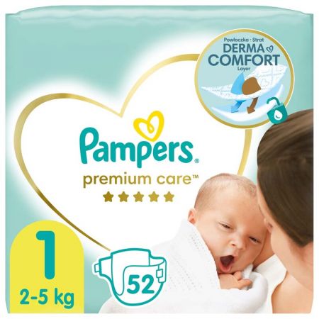 PAMPERS - Premium Care Pleny jednorázové 1 (2-5 kg) 52 ks