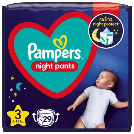 PAMPERS - Night Pants Kalhotky plenkové jednorázové 3 (6-11 kg) 29 ks