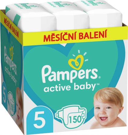 PAMPERS - Active Baby Pleny jednorázové 5 (11-16 kg) 150 ks - MĚSÍČNÍ ZÁSOBA