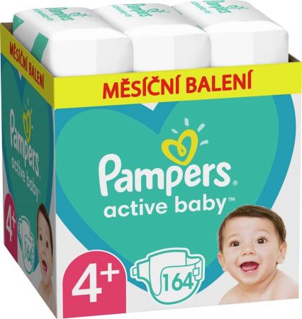 PAMPERS - Active Baby Pleny jednorázové 4+ (10-15 kg) 164 ks - MĚSÍČNÍ ZÁSOBA