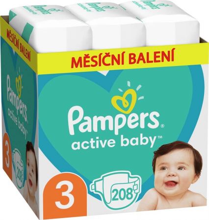 PAMPERS - Active Baby Pleny jednorázové 3 (6-10 kg) 208 ks - MĚSÍČNÍ ZÁSOBA