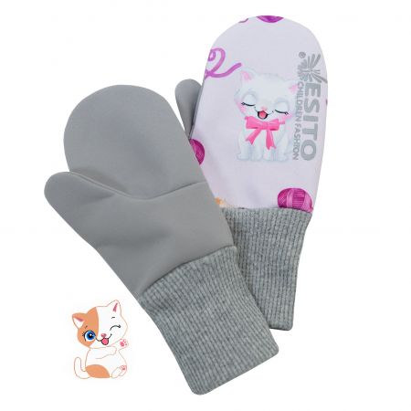 ESITO Palcové rukavice Kočička softshell - růžová / 1 - 2 roky