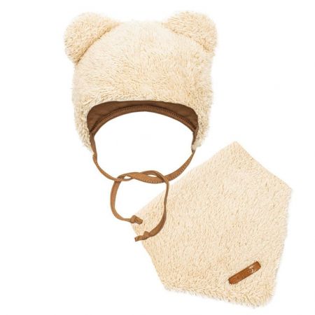 Zimní kojenecká čepička s šátkem na krk New Baby Teddy bear béžová 86 (12-18m)
