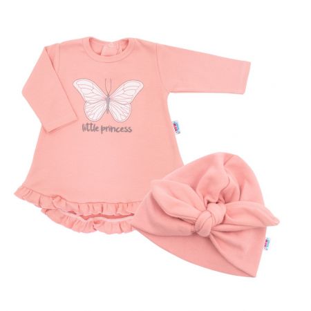 Kojenecké šatičky s čepičkou-turban New Baby Little Princess růžové 80 (9-12m)