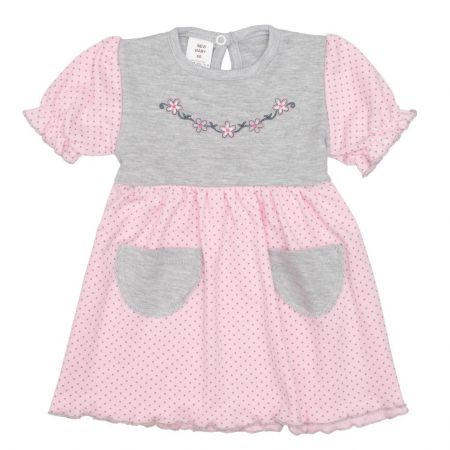 Kojenecké šatičky s krátkým rukávem New Baby Summer dress růžovo-šedé 62 (3-6m)