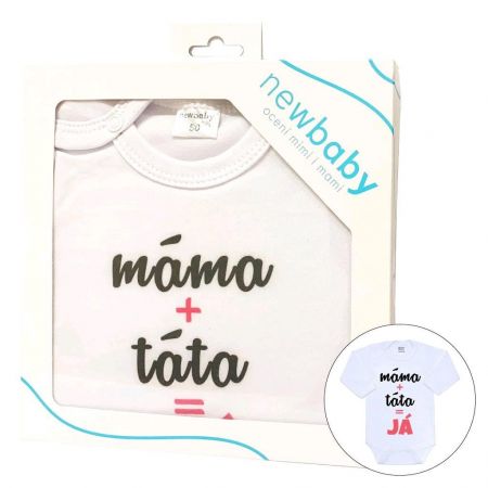 Body s potiskem New Baby máma plus táta rovná se JÁ - dárkové balení 74 (6-9m)