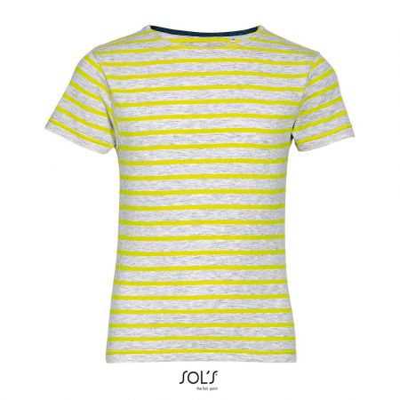 SOL'S Dětské pruhované tričko Miles - Popelavý melír / citrónová | 14 let