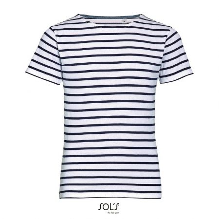 SOL'S Dětské pruhované tričko Miles - Bílá / tmavě modrá | 10 let