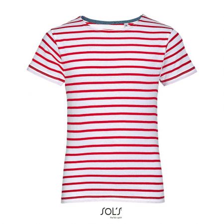 SOL'S Dětské pruhované tričko Miles - Bílá / červená | 6 let