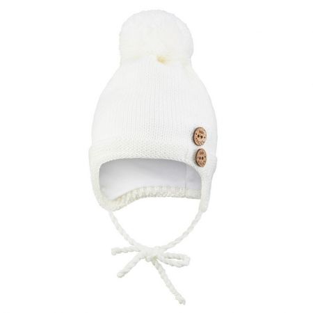 Little Angel Čepice pletená zavazovací bambule a knoflíky Outlast ® - natur Velikost: 5 | 49-53 cm