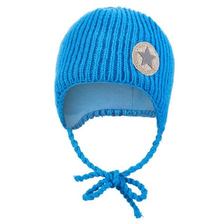 Little Angel Čepice pletená zavazovací žebro Outlast ® - modrá Velikost: 4 | 45-48 cm